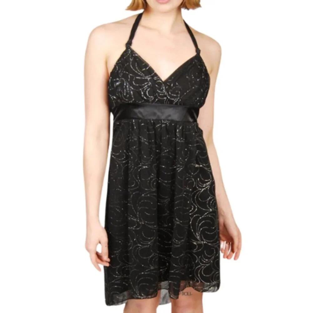 IZ Byer California Black Halter Dress Sparkly Cocktail Party Dress Women Size S
